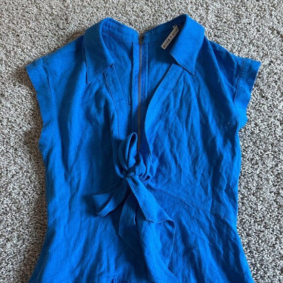 Alice + Olivia Womens Sz 4 Mila Blue Linen-Blend Mini Dress - Picture 3 of 14